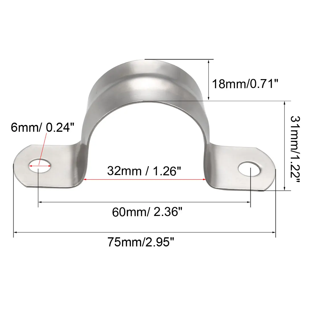 uxcell 5-200pcs 20mm 25mm 27mm 32mm 35mm 40mm Rigid Pipe Strap 304 Stainless Steel 2 Holes Clamps Straps