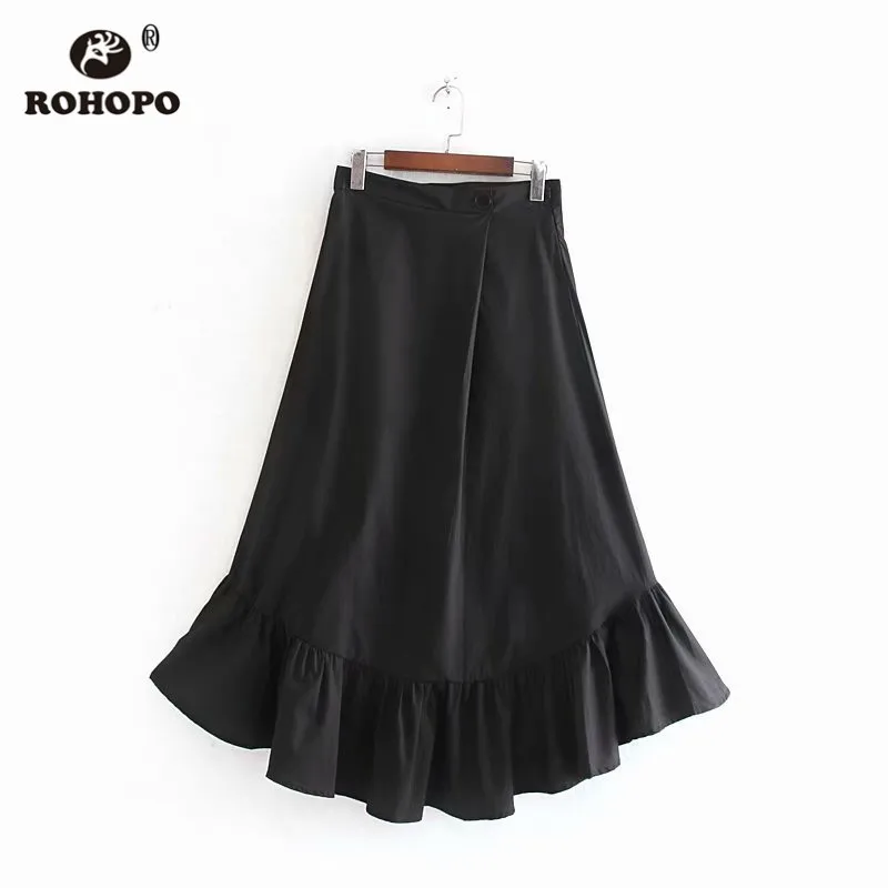 ROHOPO, градиентная юбка миди, хаки, черная, высокая талия, гофрированная, хлопок, одноцветная, до середины икры, Falda, ниспадающие женские юбки#9435 - Color: As Picture
