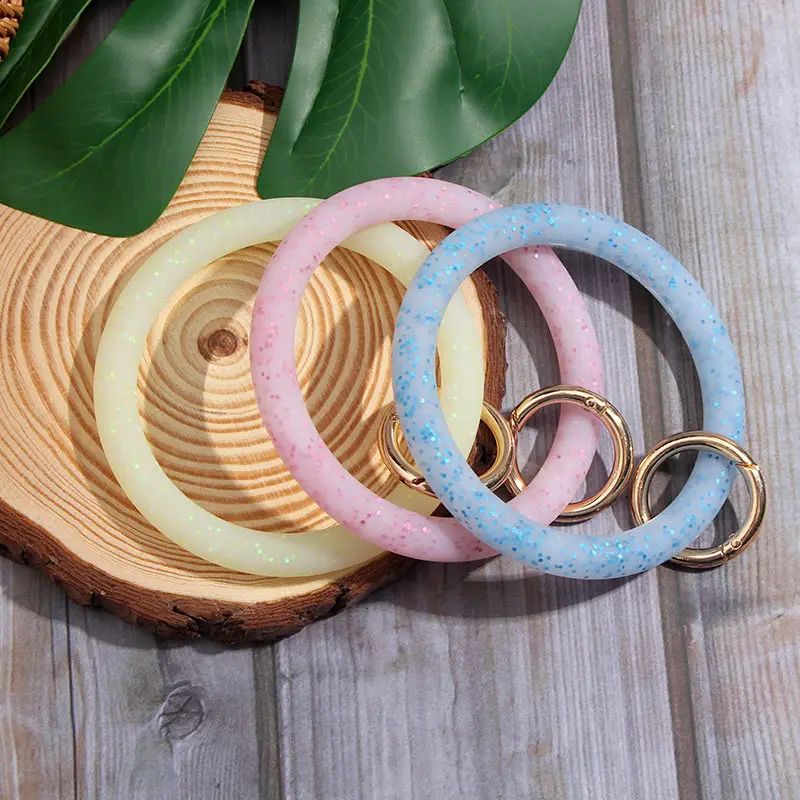 

Flatfoosie Fashion Shiny O Silicone Keychain for Women Gifts Trendy Exaggerated Circle Wristlet Keychain Unisex Jewelry Gifts
