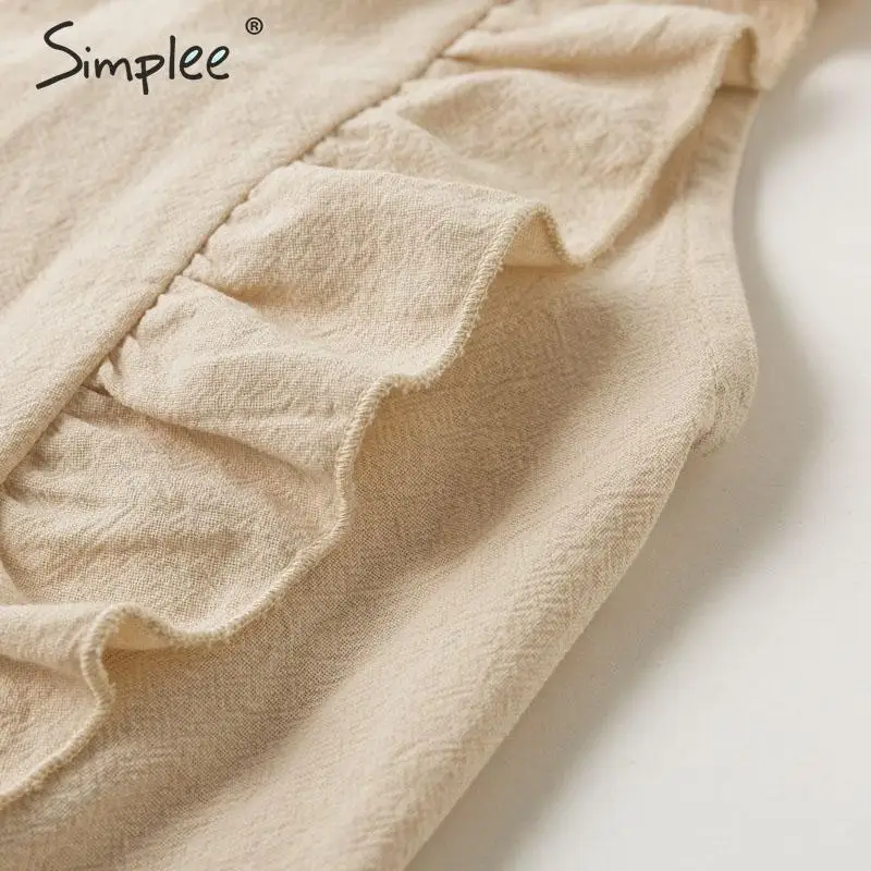 Simplee Sleeveless ruffled women dress High waist belt o-neck a-line summer dress Cotton solid female spring office mini dress