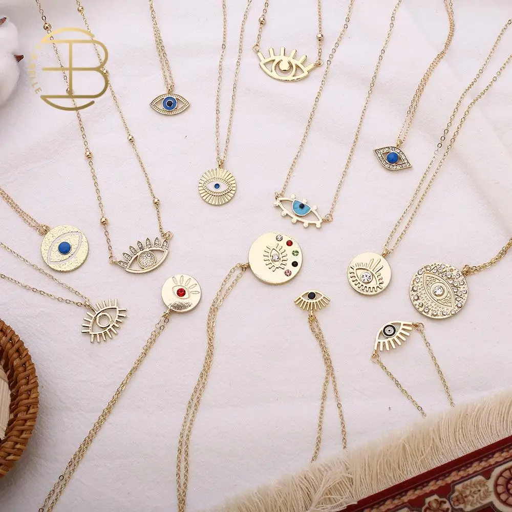 Eye-Coin-Necklaces Rhinestone Filled Evil Colorful Bohemian New-Fashion Women for Gold