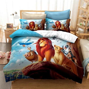 

New Lion King Bedding Set Cartoon Character Printed Duvet Cover Set Children Bed Linen Twin Full Queen King Size Free Shipping