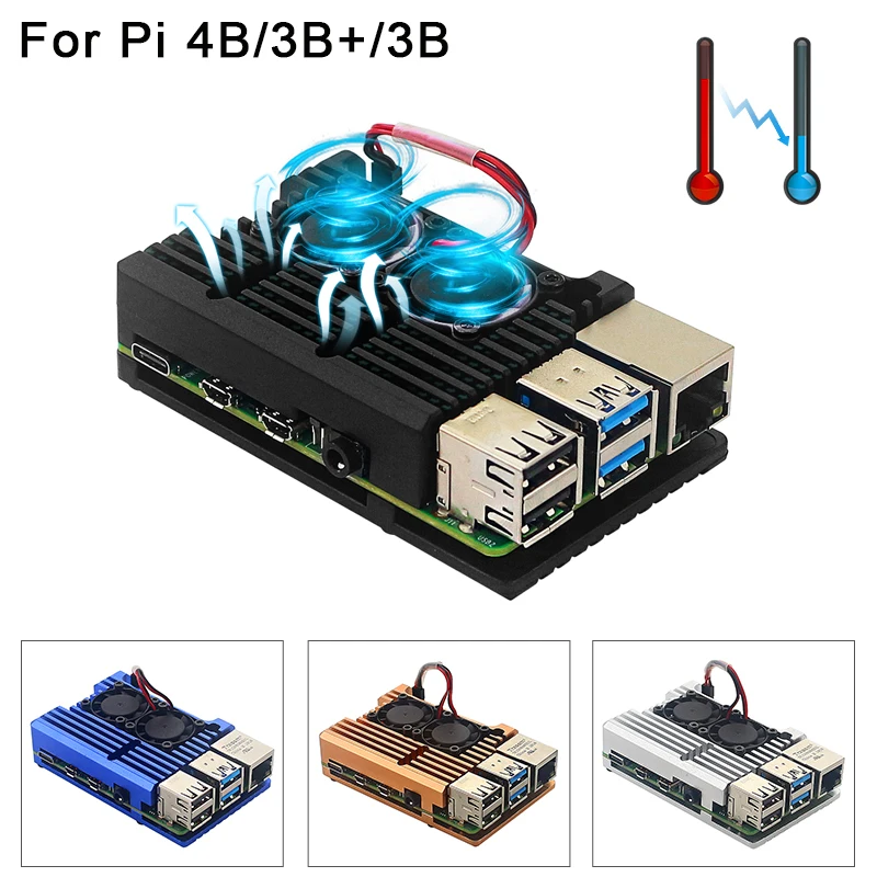 Raspberry pi Alumínio Liga Metal Case Gabinete do Ventilador de Refrigeração Raspberry pi Caixa de Ventilador Duplo Opcional para Rpi 4b 3b Plus - Imagem 5