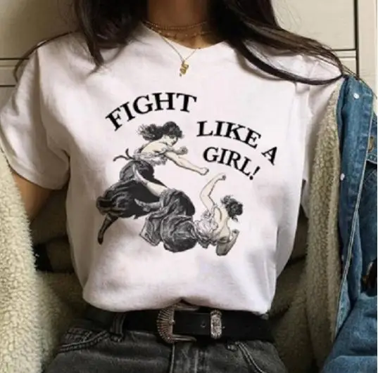 

FIGHT LIKE A GIRL Print T Shirt Women Short Sleeve O Neck Loose Tshirt 2020 Summer Women Tee Shirt Tops Camisetas Mujer