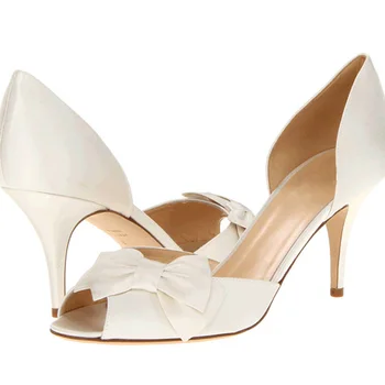 

Spring White Woman Summer Sandals Peep Toe Formal Shoes High Heel Bridal Shoes Bowtie Wedding Dress Shoes