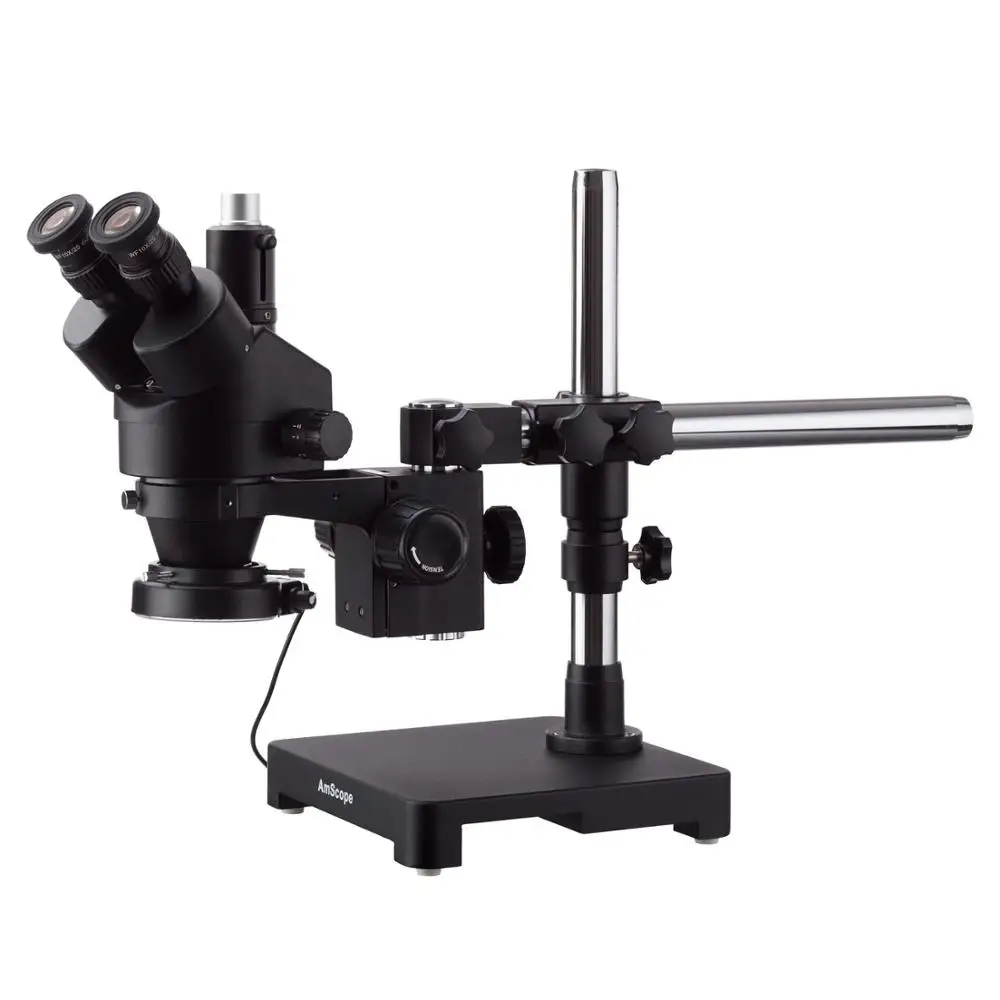 

AmScope 3.5X-180X Black Trinocular Stereo Zoom Microscope on Single Arm Boom Stand + 144 LED Compact Ring-light