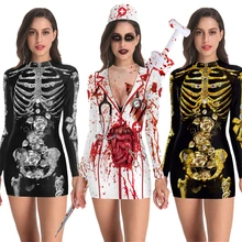 Новинка Хеллоуин Косплей страшный костюм платье для взрослых костюм скелета карнавальные вечерние выступления дьявол больница Призрак для женщин