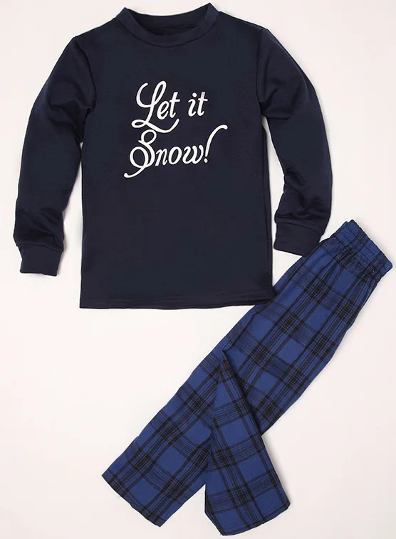 Navy Blue PatPat/осенне-зимний хлопковый пижамный комплект для родителей и детей; Рождественская пижама в клетку со снежинками; темно-синий комплект для взрослых и детей - Цвет: Navy Blue