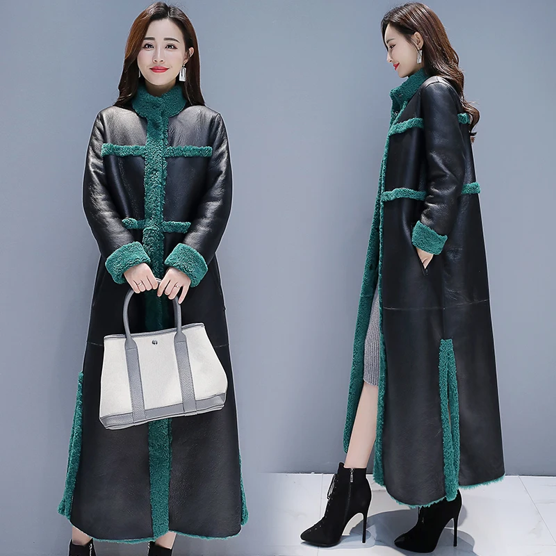 

Winter Fur Coat Women Long Lambswool Leather Jacket Female Thick Warm Plus Size Loose Solid Faux Leather Coat Women Overcoat 3XL