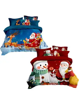 

3D Christmas Santa Elk Pattern Comforter Case Duvet Quilt Cover Bedding Set Washable Double Size Home Textile