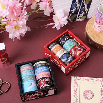 

12Pcs Retro Crane Chinese Gilding Decorative Washi Tape Set Japanese Paper Stickers Scrapbooking Adhesive Washitape Stationary