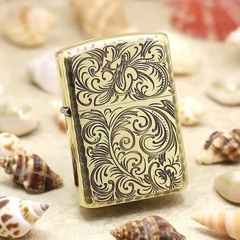 

Genuine Zippo oil lighter copper windproof Bronze peony Vine cigarette Kerosene lighters Gift With anti-counterfeiting code