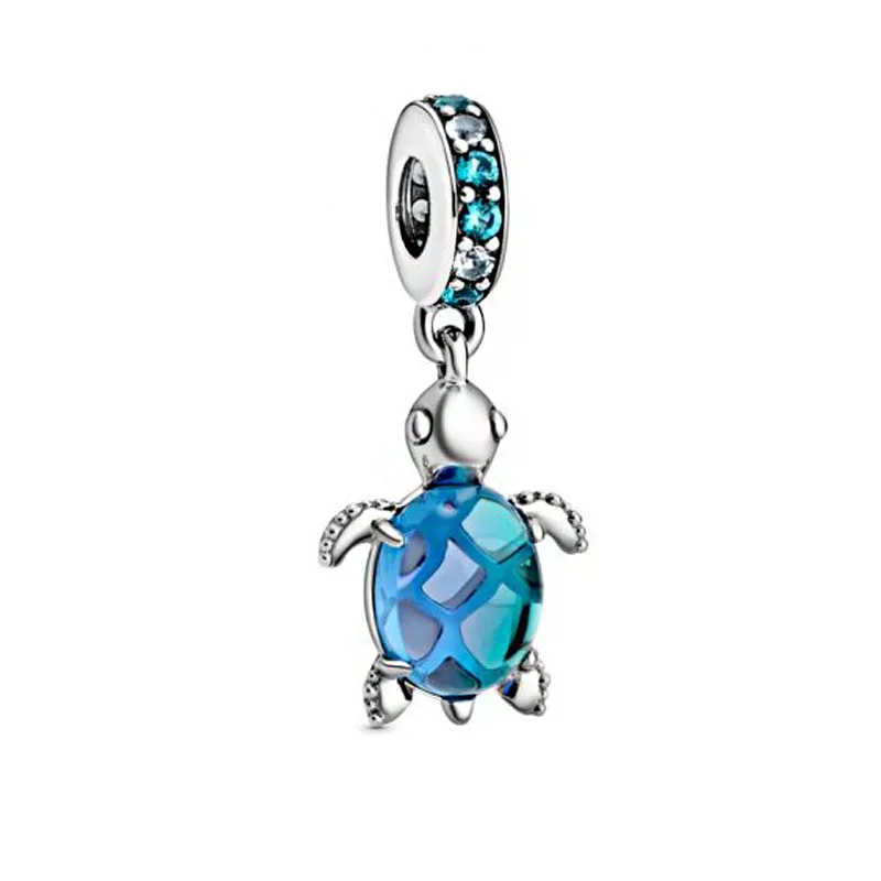 

HOT Summer Sea Turtle New Ocean 925 Sterling Silver Murano Glass Sea Turtle Dangl Charms fit Original Pandora Bracelets Beads