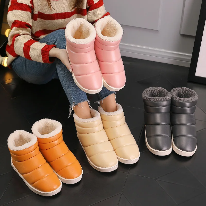 New Women Snow Boots Warm Fur Platform Winter Ankle Boots Waterproof Leather Casual Shoes Plush Inside Waling Boots Cotton Shoes