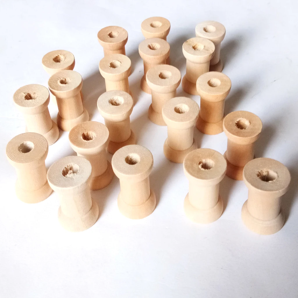 20 Pcs Blank Wooden Empty Spools For Wire Thread Bobbins Cords Coils Storage 