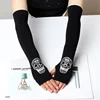 Female Winter Warm Knit Diamond Half Finger Touch Screen Gloves Sexy Skull Rhinestone Long Thin Fingerless Driving Mittens H82 ► Photo 3/6