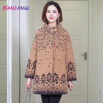 

HANZANGL Middle-aged mother clothes 2020 winter imitation mink fur coat thick warm cardigan medium-long overcoat 5 color M-4XL