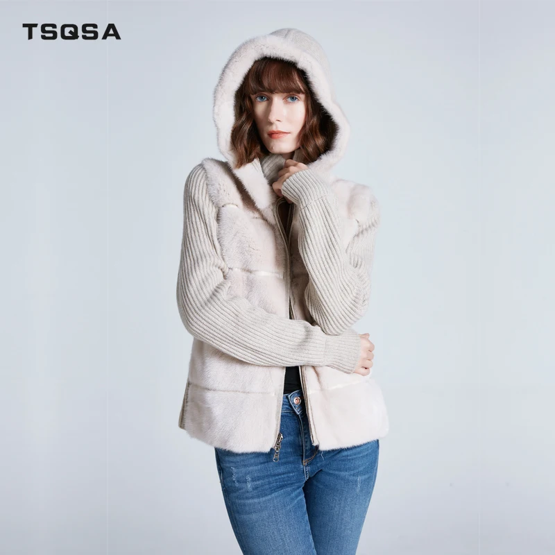 TSQSA женские зимние Revisible пальто из натурального меха норки Одежда женская