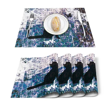 

Cat Catching Butterfly Abstract Placemat Washable Cotton Linen Table Cloth Pad Mat Rectangle Placemats Heat Resistant