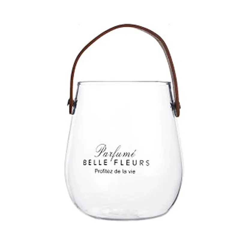 

Unique Chic Nordic Glass Storage Jar Bottle With Leather Handle Minimalist Desk Storage Bottle Organizer Flower Vase Container L