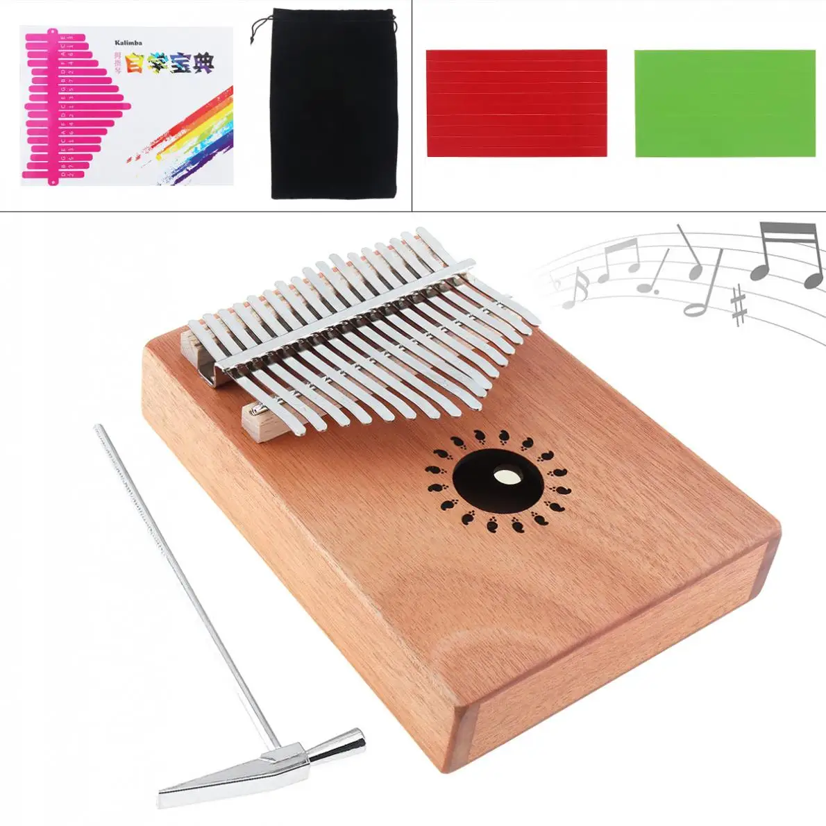 

Thumb Piano 17 Key Kalimba Single Board Mahogany Thumb Piano Mbira Mini Keyboard Instrument with Complete Accessories