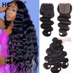 Body Wave Bundles With Closure 36 38 40inch Brazilian Human Hair Weave With Closure 5x5 T Part Closure 3 Bundles With Closure