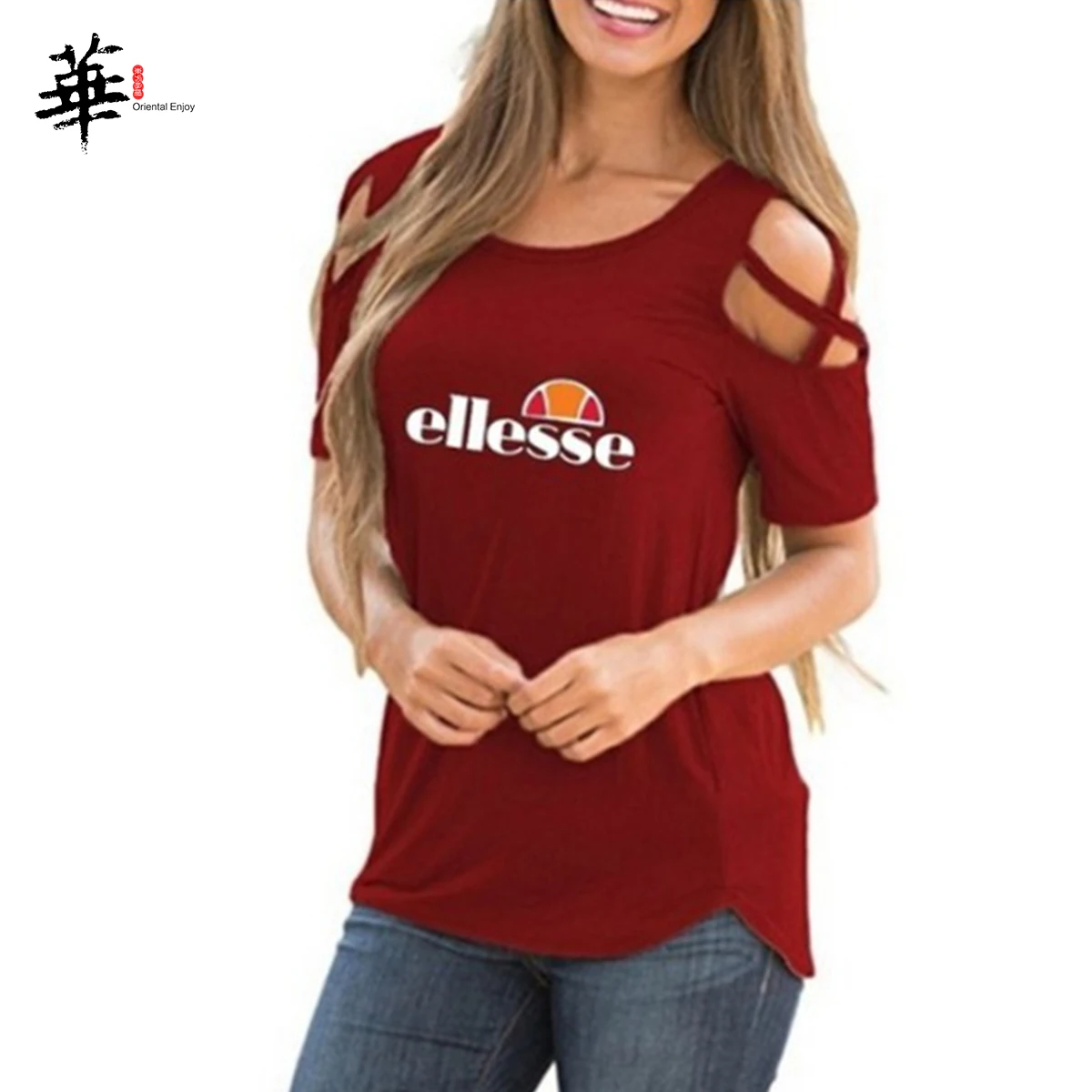 

Oriental Enjoy Women Summer Short-Sleeved T-shirt Letters Pattern Womens Hollow Out Tshits Plus Size 3XL Tops Women Clothes