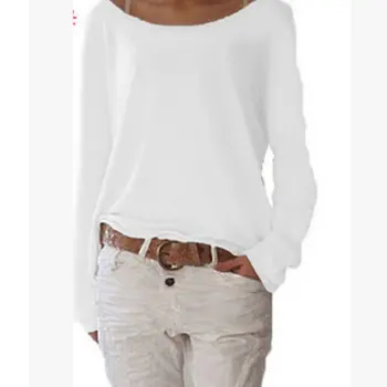 

New Fashion Women Shirt Round Neck Long Sleeve Tee Shirt Summer Female Blouse Solid Color Loose Casual Top Shirt