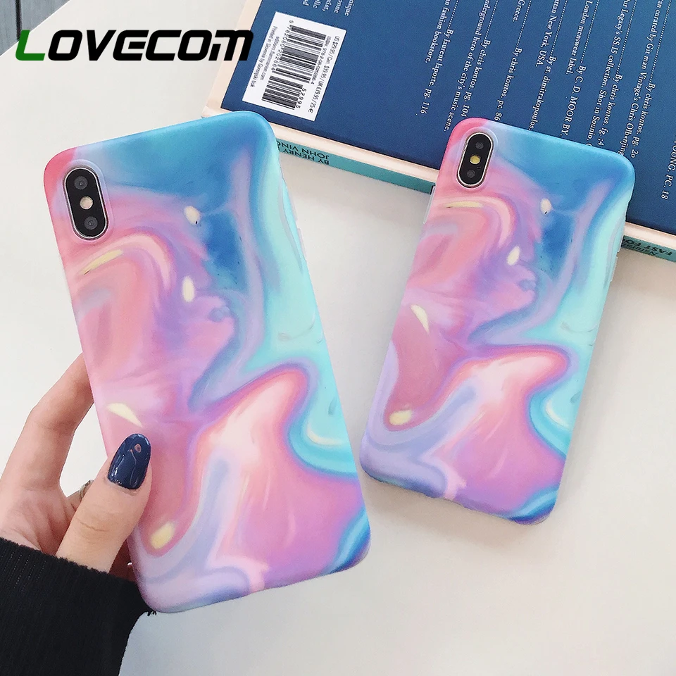 

LOVECOM Art Gradient Watercolor Paint Phone Case For iPhone XR X XS Max 7 8 6S Plus Soft IMD Full Body Cover Phone Back Cover