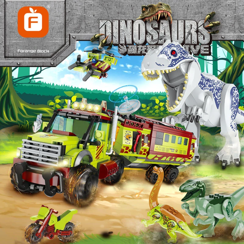 ジュラシックワールド恐竜の置物 ティラノサウルスのビルディングブロック オフロード車のおもちゃ ブロック Aliexpress