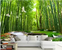 

custom mural wallpaper 3d on the wall Bamboo forest and flowing water scenery home decor 3d photo wallpaper in the living room