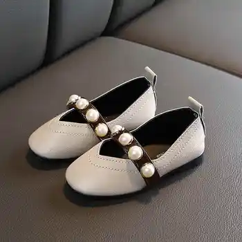 

Baby Girls Breathable Pearls Design Anti-Slip Shoes Princess Flats Toddler Soft PU Soled Walkers Shoes for Children Size 21-30