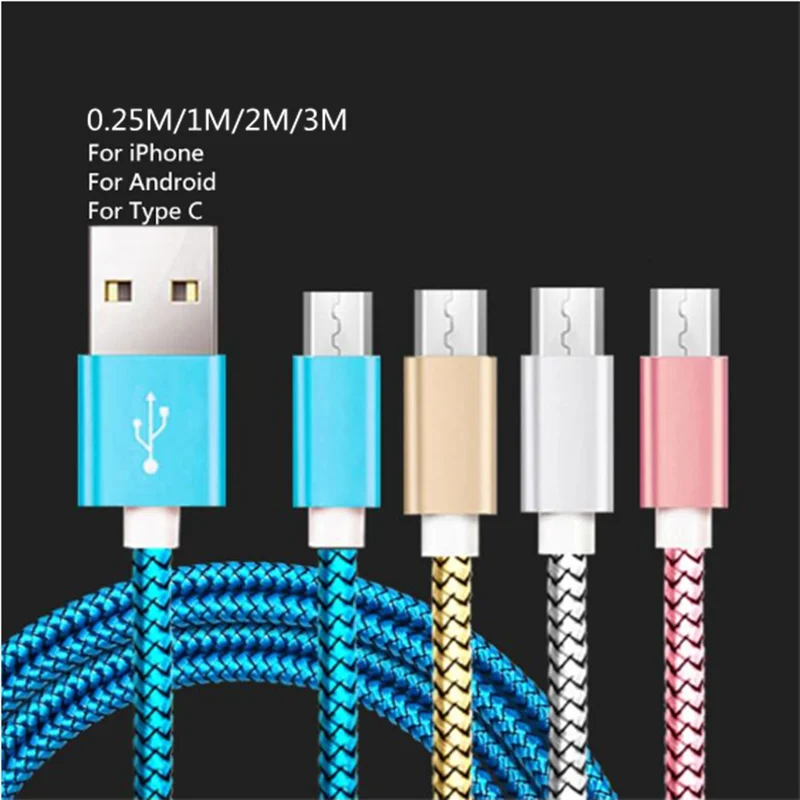 

USB Cable 1M 2M 3M Nylon 2.4A Fast Charging Micro USB Type C Cable For iPhone XR Samsung Huawei Charging Wire For iPhone Charger