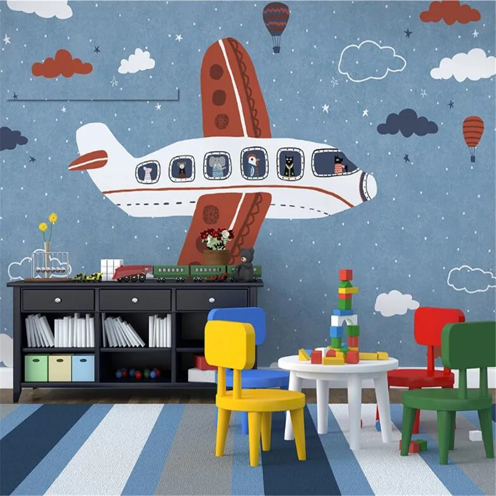 

Milofi custom personality hand-painted boy children's room bedroom background wall paper American cartoon aircraft mural