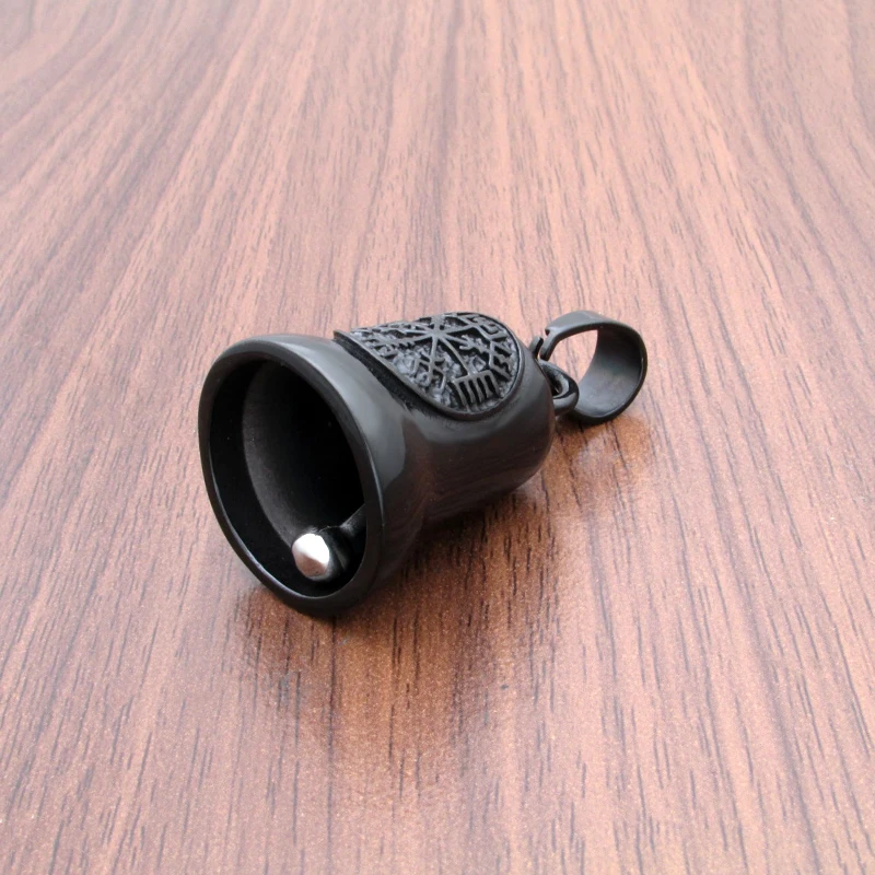 Punk Stainless Steel Black Plated "Helm Of Awe" And "Viking Vegvisir" Viking Rune Compass Bell Pendant 2