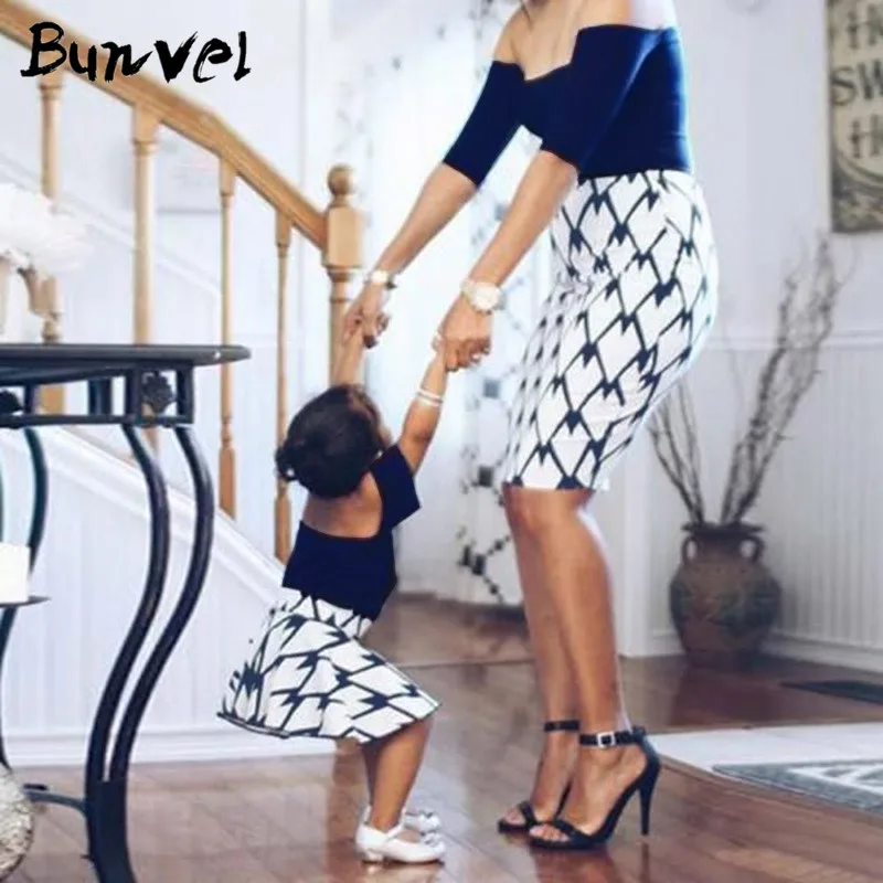 Одежда bunvel Mommy and Me элегантное стильное платье с геометрическим принтом для