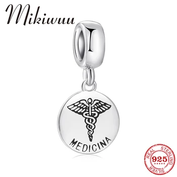 

925 Sterling Silver Medicine sign letter fine Pendants beads Fit Original Pandora Charm Bracelet Jewelry making MEDICINA