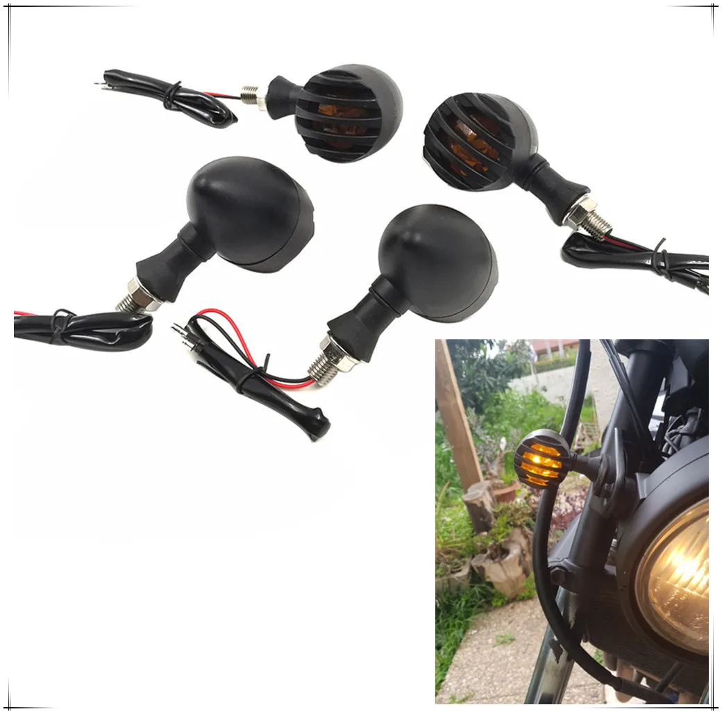 

4Pcs Motorcycle Retro Black Grill Bullet Amber Bulb Motorcycle LED Turn Signal Indicator Light for Harley Honda Suzuki Kawasaki