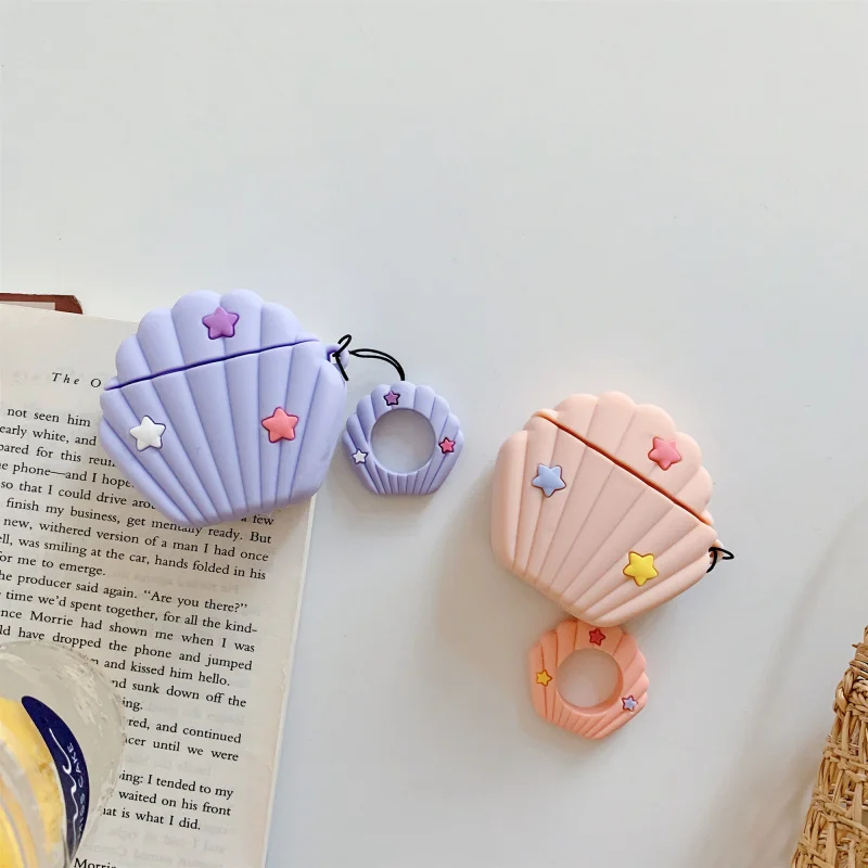 Мультяшные модные Seashell Bluetooth наушники чехол для Apple AirPods силиконовые наушники Чехлы для Airpods 2 1 кольцо ремешок чехол