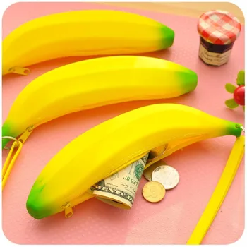 

Vogvigo Novelty Yellow Banana Silicone Pencil Case Storage Pencil Bag dual Coin Purse Key Wallet Promotional Gift Stationery