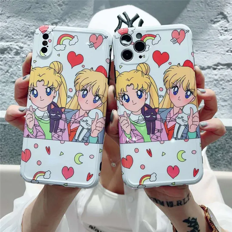 Милый чехол с аниме Сейлор Мун и клубникой для защиты экрана iPhone 11 Pro Max X XS MAX XR 7 8 Plus