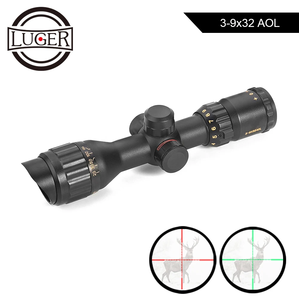 LUGER 3 9x32 Аол охотничий прицел красный и зеленый с подсветкой сетка угловой
