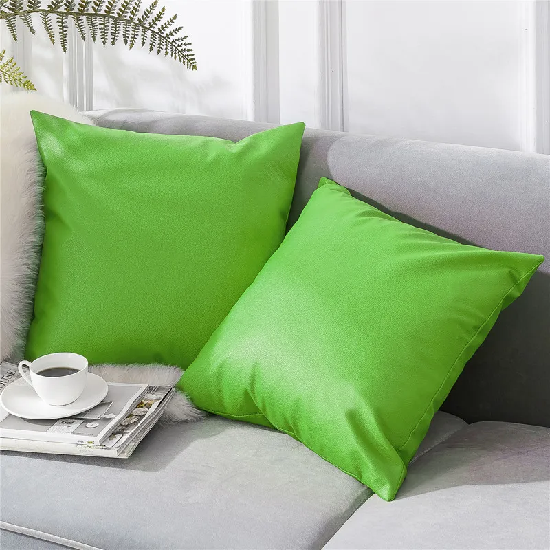 Topfinel PU Leather Cushions Covers Solid Decoration Waterproof Throw Pillows For Sofa Bed Car Seat Home Luxury Pillowcases - Цвет: GreenSet of 2