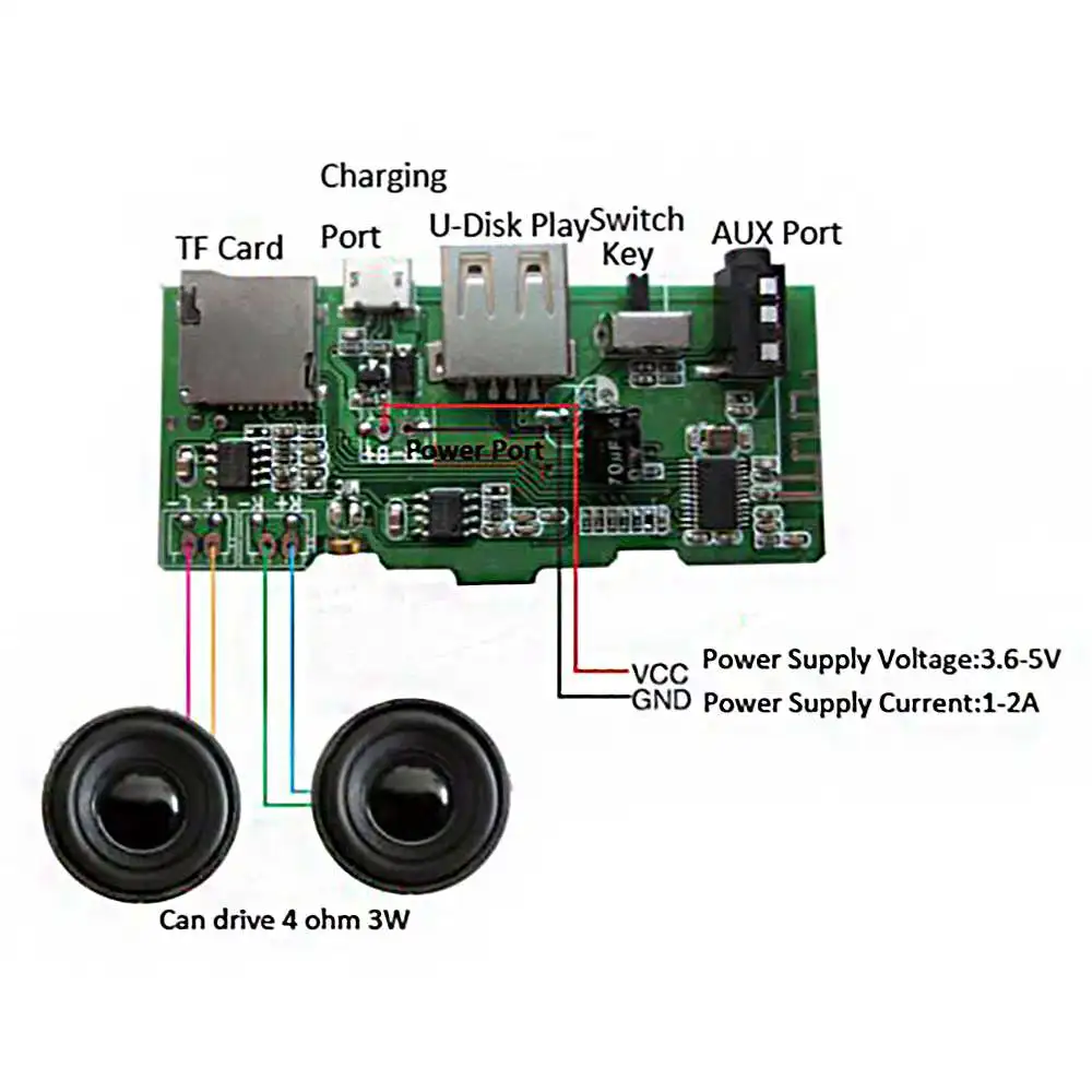 

LEORY 1pcs 2*3W Decoder Board Wireless bluetooth Audio Receiver Module U-Disk AUX FM TF Card MP3 Player DAC Module