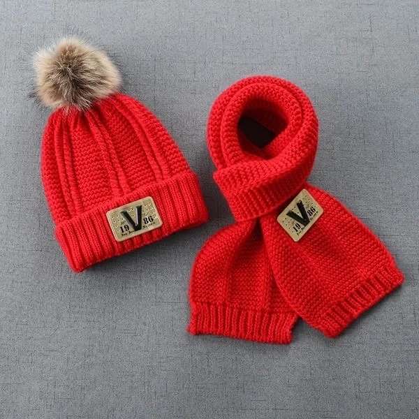 

Autumn and winter children hat scarf set boys and girls cute knitted wool cap baby hat scarf Fashionable hats for kids