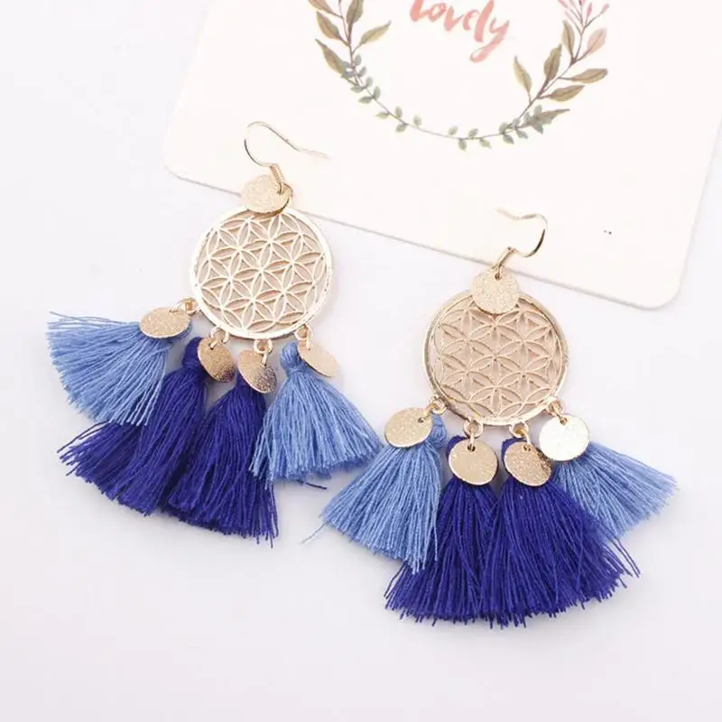 Новые Модные ажурные серьги из шерсти с золотым кольцом богемные подвески