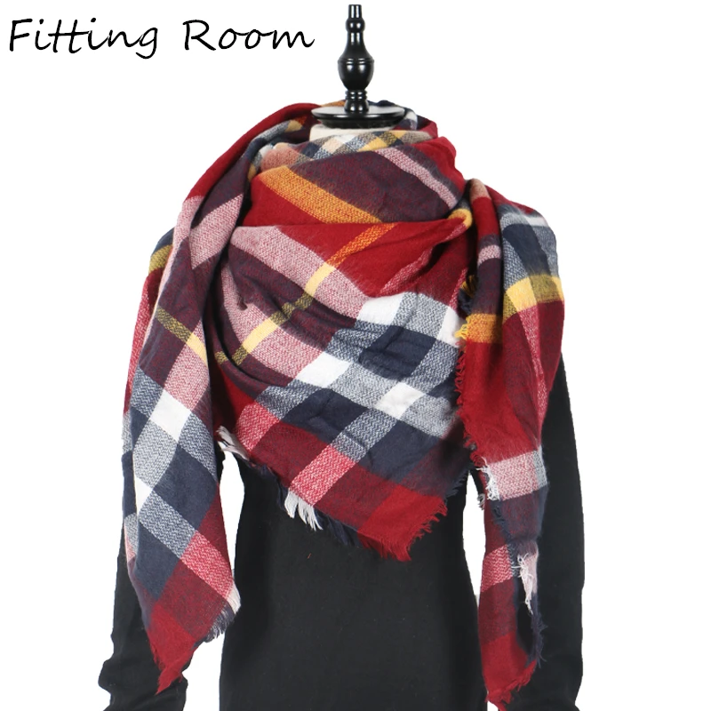 Роскошный шарф Foulard зимний 2019 вязаный мужской женский клетчатый теплый