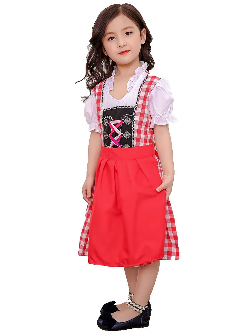 Хэллоуин дети девочки Немецкий Октоберфест Dirndl девушка официантка Детский костюм для косплея крестьянский фартук принцесса вечернее платье наряды