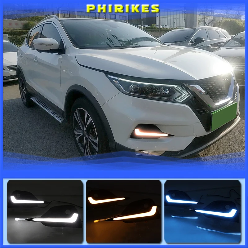 

Светодиодные дневные ходовые огни для Nissan Qashqai 2019 2020, динамический желтый сигнал поворота, Автомобильные дневные ходовые огни 12 В светодиодный ные противотуманные фары, 2 шт.