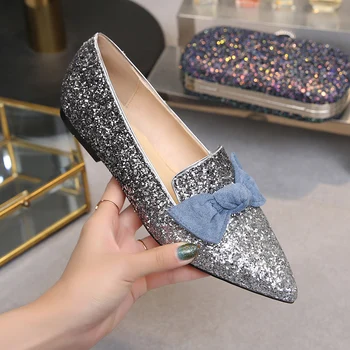 

Flat Shoes Women Zapatos De Mujer Autumn Ladies Flats Bling Female Shoes Pointed Toe Chaussures Femme Butterfly-knot